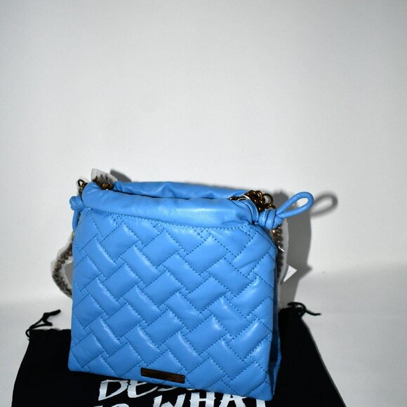 Kurt Geiger London SMALL Kensington Quilted Drawstring Bucket Bag in MID BLUE NW - Picture 6 of 8